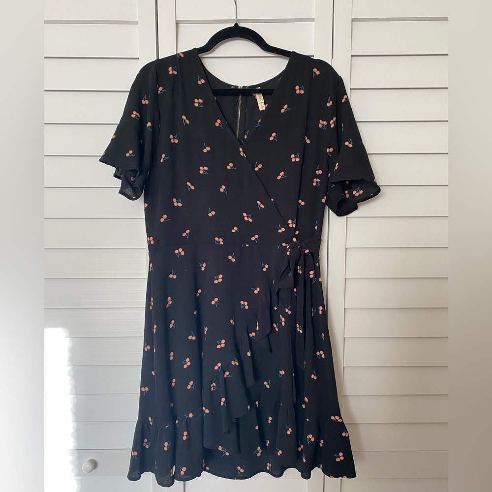 Cherry Print Faux Wrap Dress